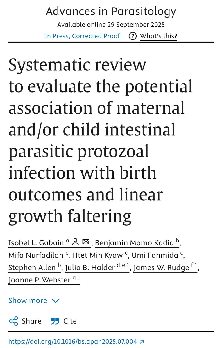 Delighted to share our systematic review led by <a href="/IsobelGabain/">Isobel Gabain</a>, revealing significant associations between child protozoan infections and stunting, esp Cryptosporidium spp. the &amp; Giardia spp., although data on impact of maternal infections were lacking.

eur01.safelinks.protection.outlook.com/?url=https%3A%…