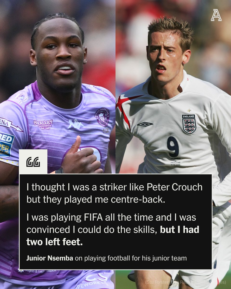 TheAthleticFC's tweet image. Junior Nsemba's uncle is former Liverpool and Cameroon defender Rigobert Song.

His cousin is Alex Song, of Arsenal and Barcelona fame.

So how has he become one of the most promising players in world rugby league?

'Two left feet' for football, the giant Wigan Warriors forward…