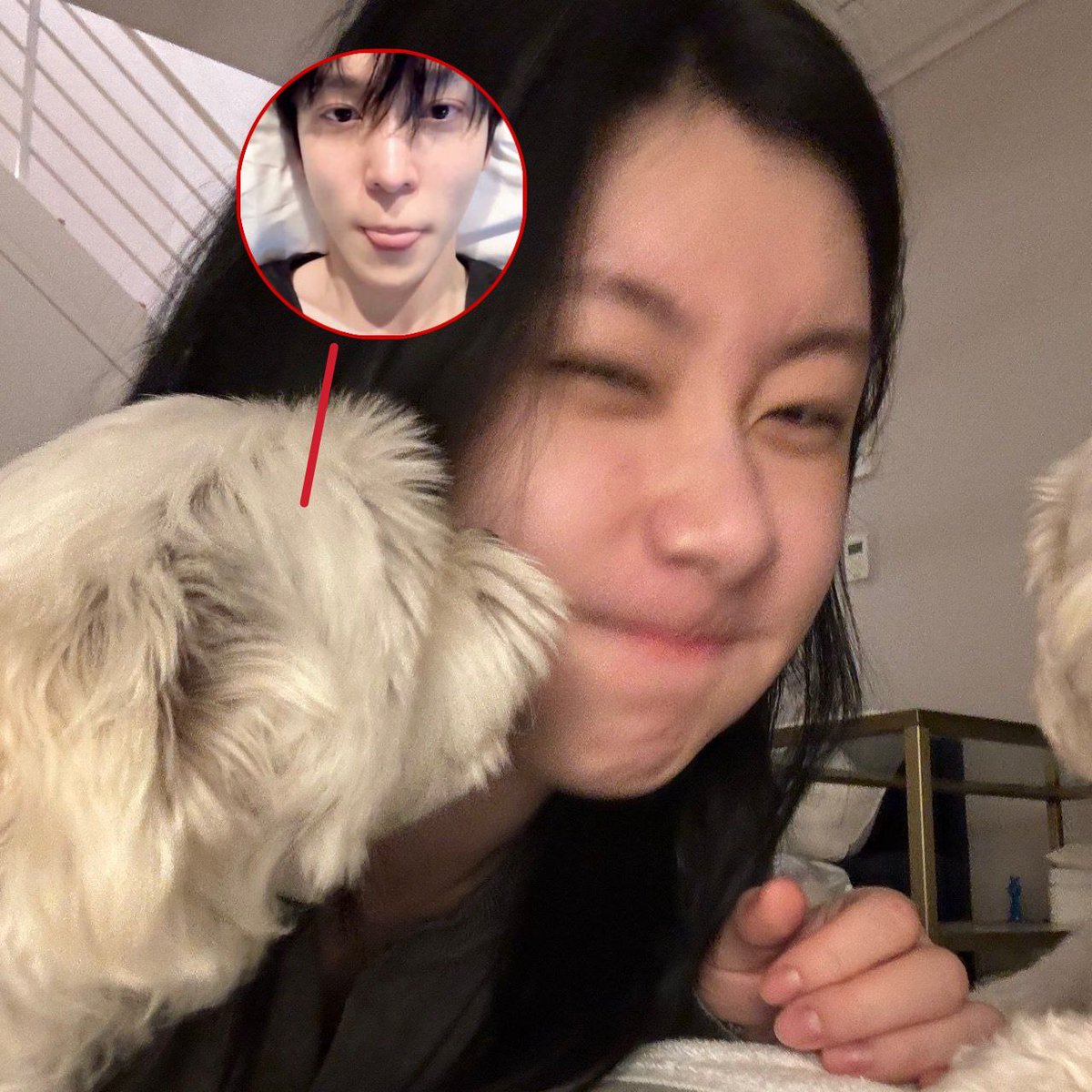 ATZYUHNO's tweet photo. Pup attack. Mlemem. :P @chaeryeorngie https://t.co/Cl9kJJkEfs