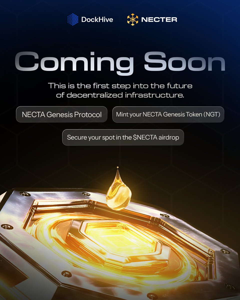 dockhive's tweet photo. โจ The future is minting.
Mint your NECTA Genesis Token (NGT) + secure your spot in the $NECTA airdrop. ๐
#Dockhive #NecterNetwork https://t.co/lr1S9KyJ6F