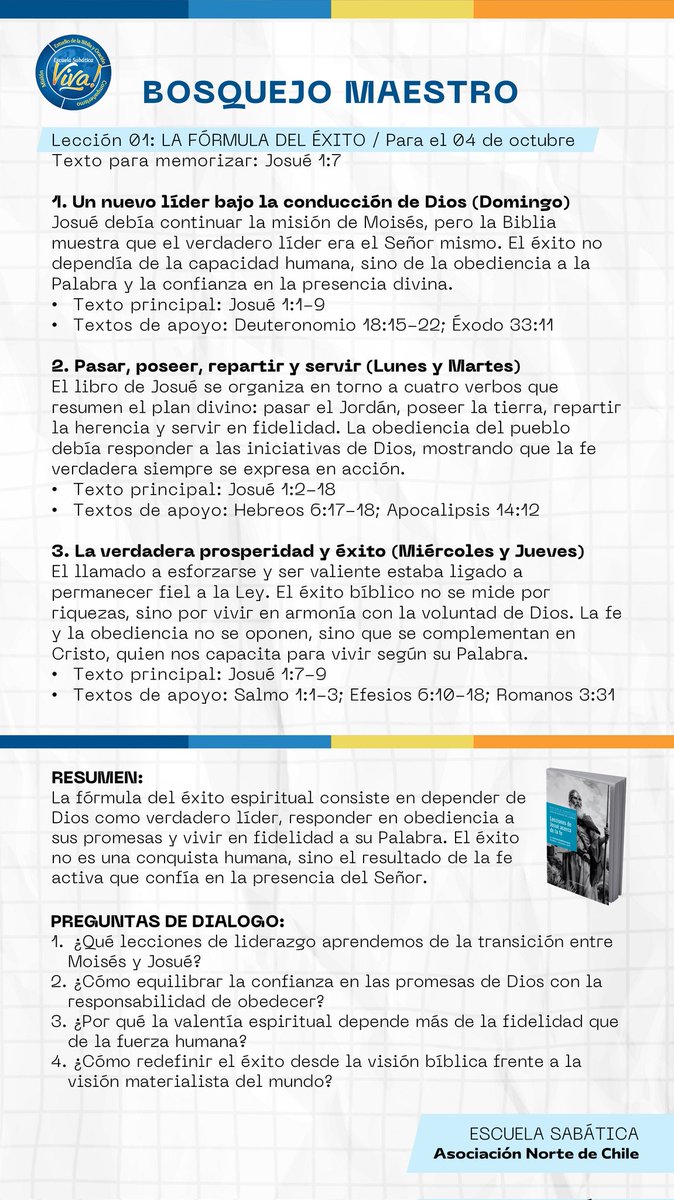 El éxito no es una conquista humana, sino el resultado de la fe activa que confía en la presencia del Señor.

#BosquejoMaestro #LESAdv #IASD #FelizSábado