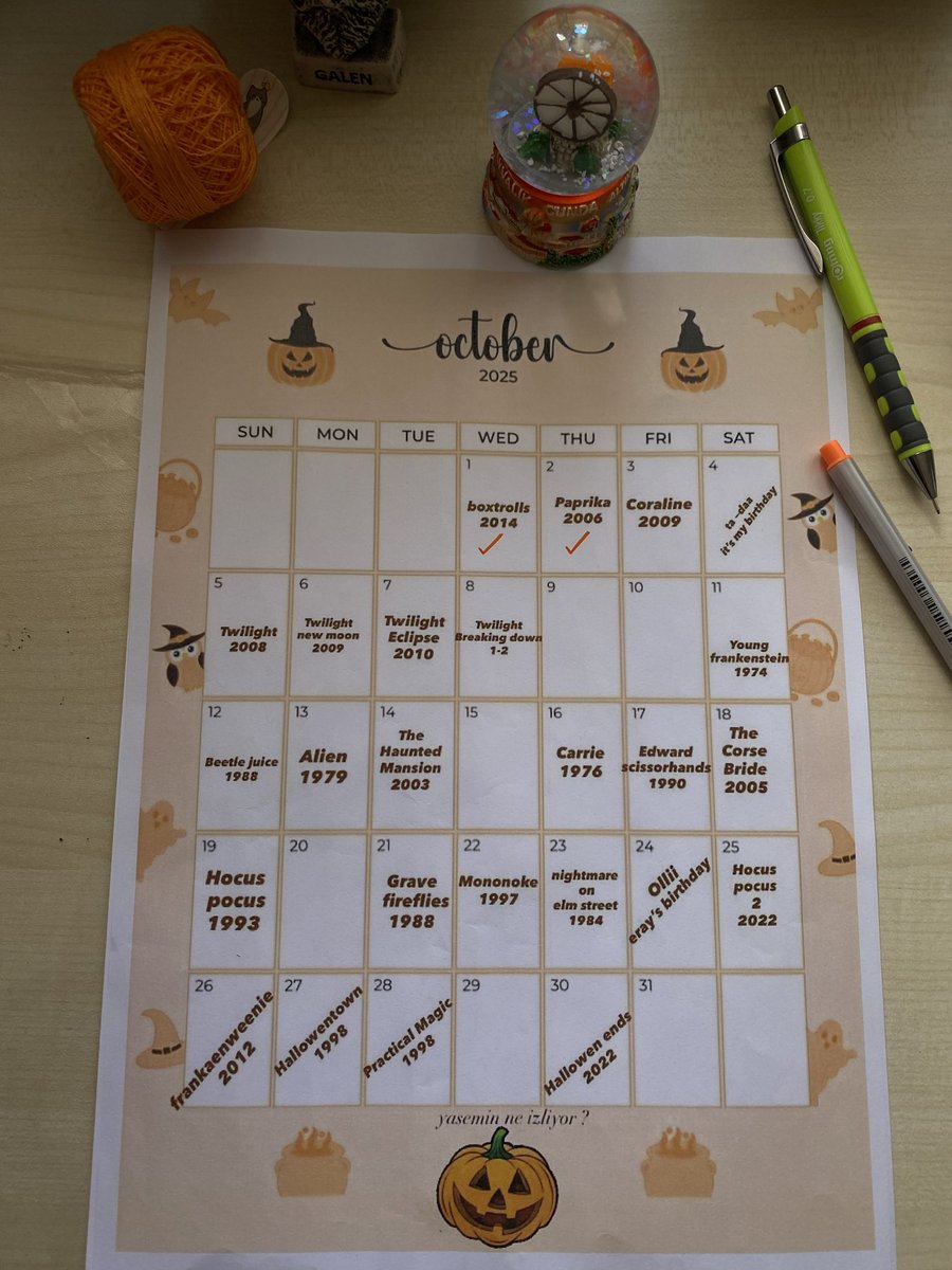 2de2 ilerledik🎃 bazılarını tekrar izlemek istedim bazıları uzun bi süredir listemdeydi verimli bi october olacak belli👻🕯️✨🤏🏻🪬🧿