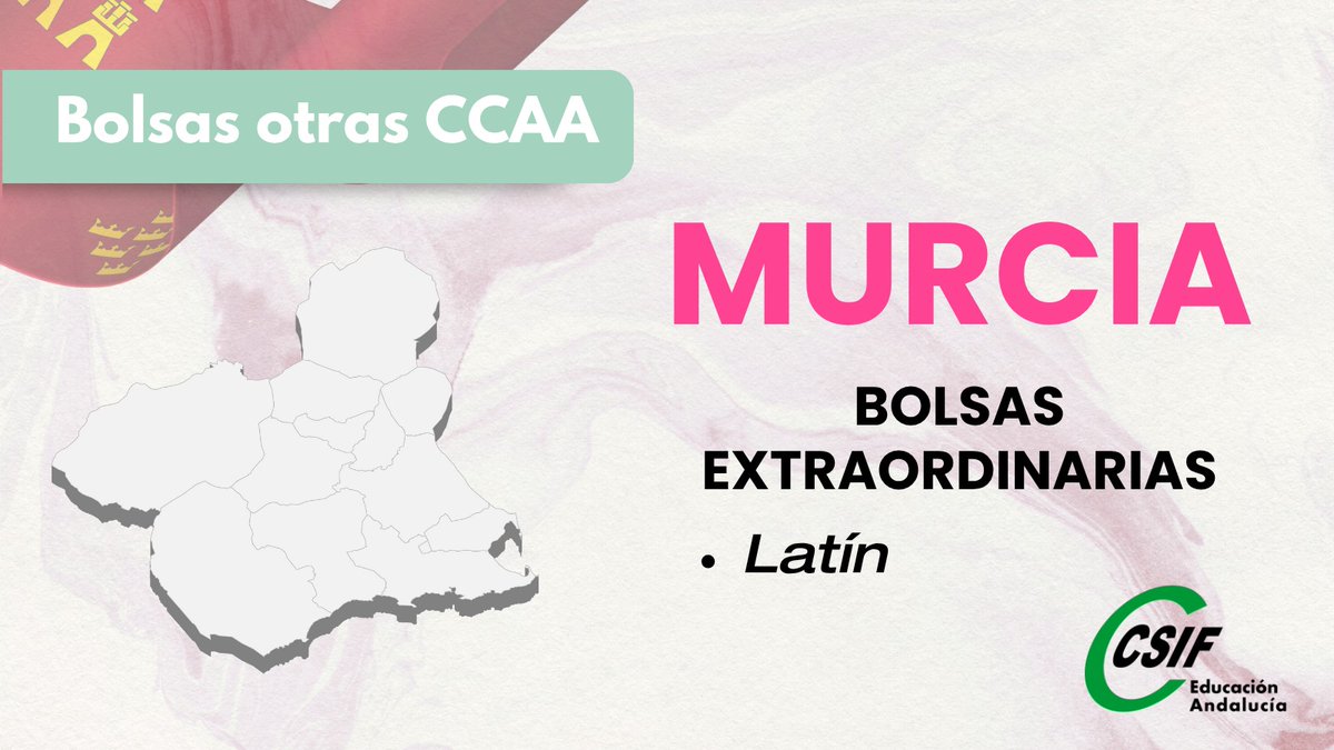 CSIFenseA's tweet image. 📢 Murcia: listas abiertas

Abierta lista de interinidad en Murcia de:
 🏛  Latín  

⏰ Plazo de solicitudes:  hasta el 30/06/2026.

🔗 Presentación en nuestra web
csif.es/es/articulo/an…

💚 CSIF Educación Andalucía