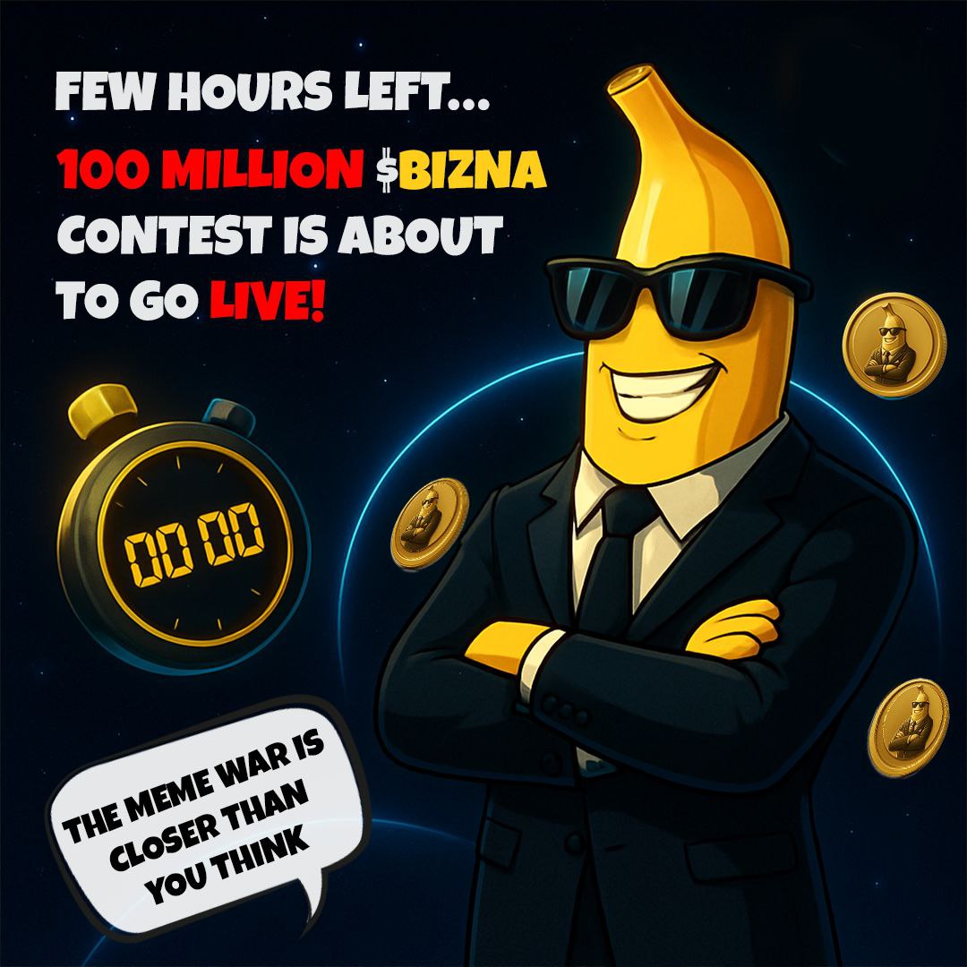 BiznanaTime's tweet image. The calm before the storm... Just a FEW HOURS LEFT until the 100 MILLION $BIZNANA Contest unleashes! Do you have what it takes to dominate the meme battlefield? The Banana Boss is watching. 👀
.
.
#BiznanaMeme #MemeChallenge #Countdown #CryptoContest #AreYouReady #BiznanaArmy