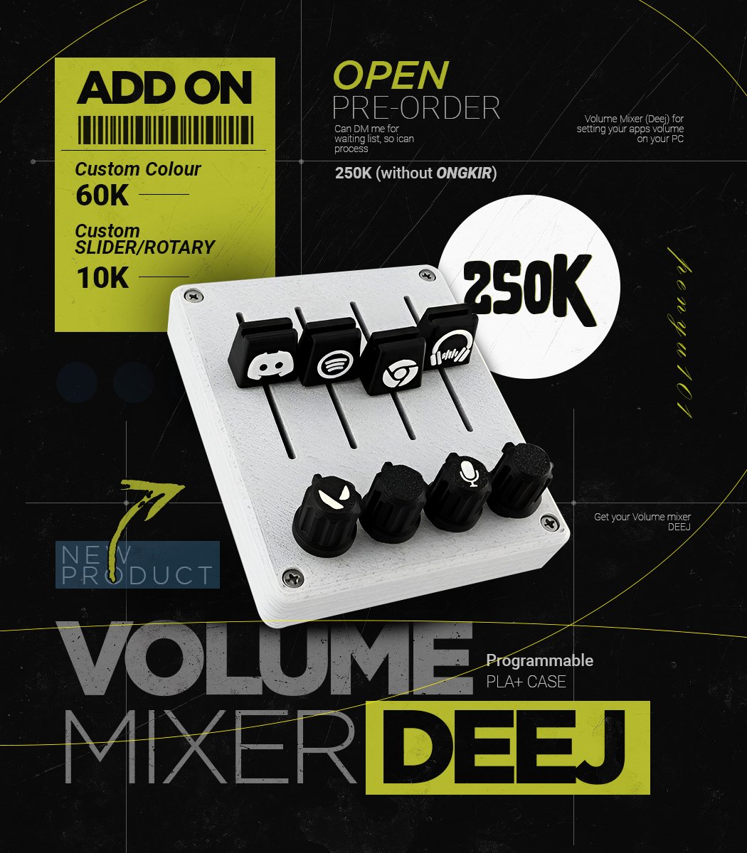 xxwhostheree's tweet image. PO DIBUKA! 🔥
Sikat 2 gear:
- Volume Mixer DEEJ
- MacroPad 4x4 (Rotary+OLED)

MacroPad-nya programmable &amp;amp; gampang di-setting pake VIAL buat semua shortcut-mu.

Untuk Custom Warna bisa di diskusiin tapi ada biaya tambahan.

DM buat pesen!
#MacroPad #VIAL