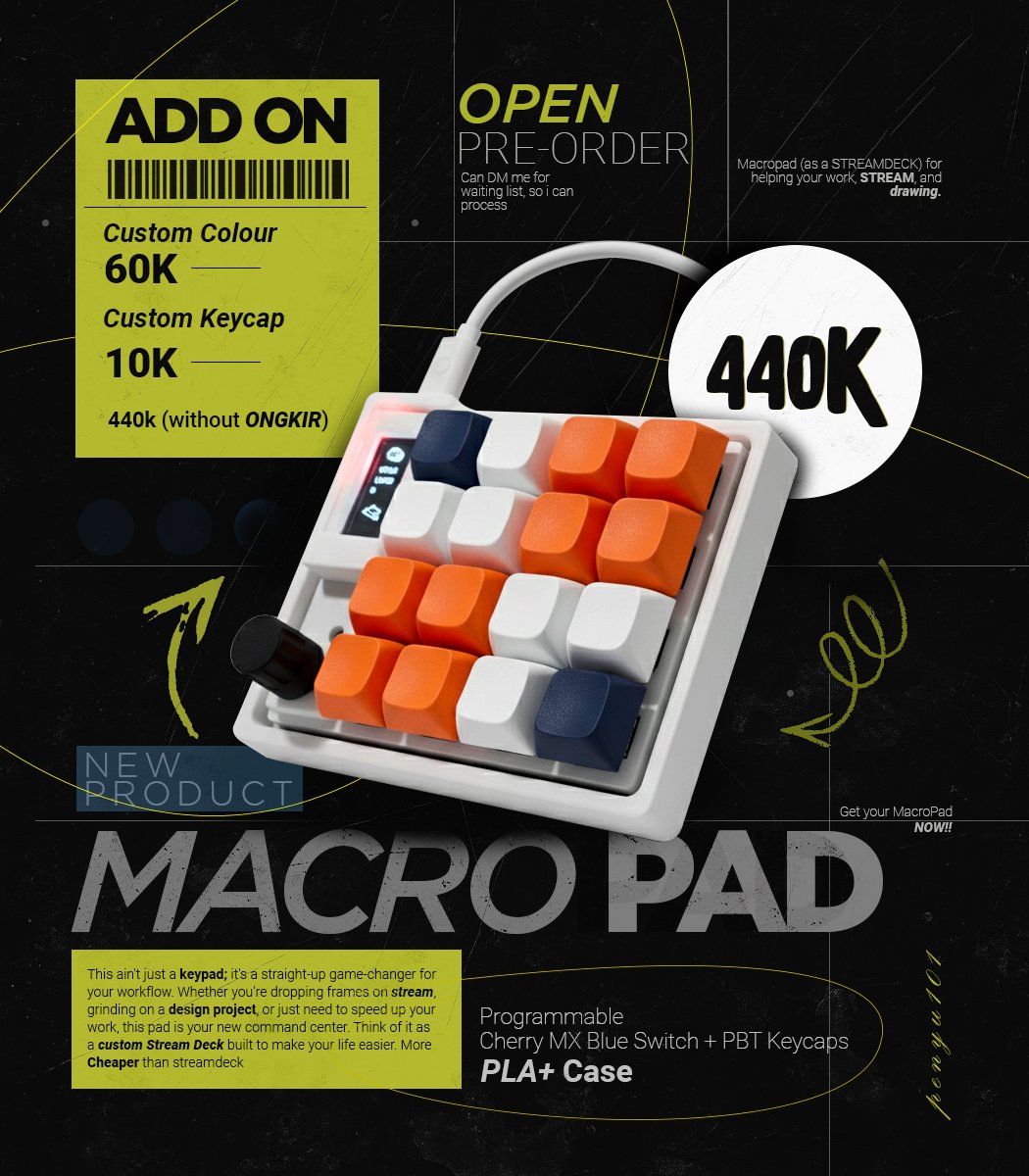 xxwhostheree's tweet image. PO DIBUKA! 🔥
Sikat 2 gear:
- Volume Mixer DEEJ
- MacroPad 4x4 (Rotary+OLED)

MacroPad-nya programmable &amp;amp; gampang di-setting pake VIAL buat semua shortcut-mu.

Untuk Custom Warna bisa di diskusiin tapi ada biaya tambahan.

DM buat pesen!
#MacroPad #VIAL