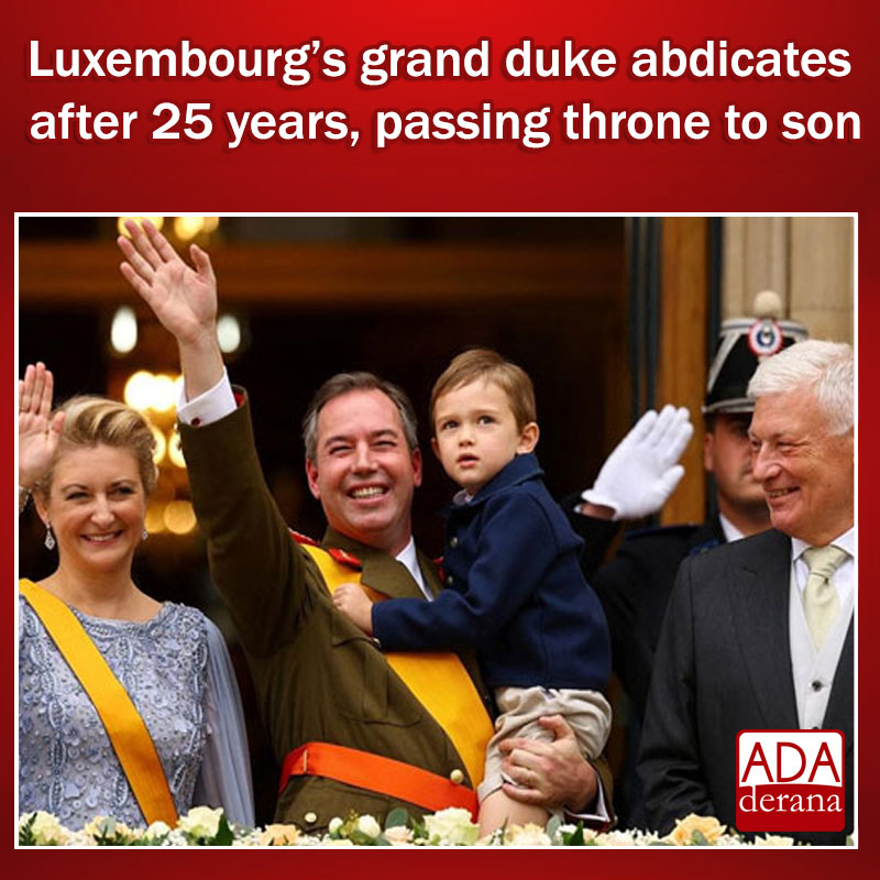 adaderana's tweet photo. Luxembourg’s grand duke abdicates after 25 years, passing throne to son

Read more: https://t.co/2pi6G6dcwM

#lka #srilanka #adaderana #news #lanka #srilankanews #Luxembourg #duke #abdicates #throne #son https://t.co/u4y4bi3AwK