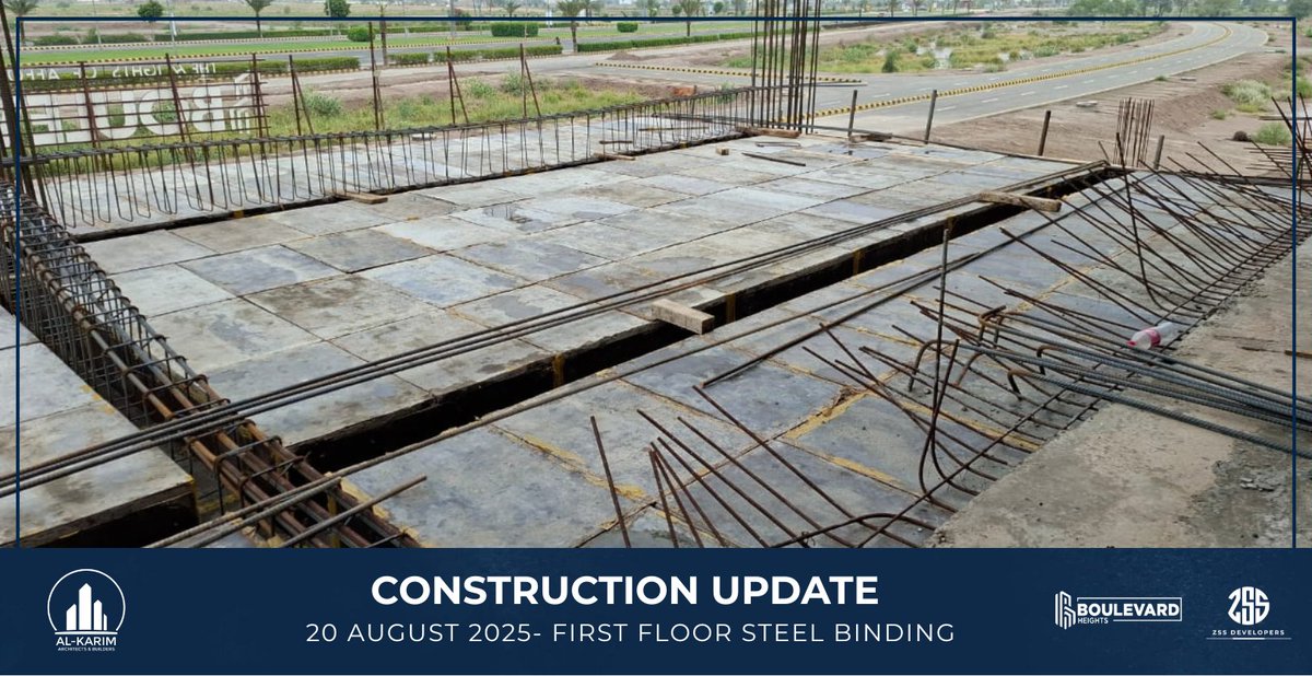 Construction Update – Boulevard Heights
Steel binding work for the First Floor is progressing smoothly as of 20th August 2025. Step by step, we’re building towards excellence!