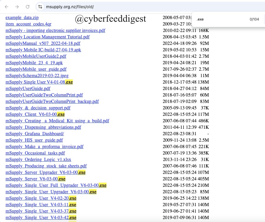 cyberfeeddigest's tweet image. ⚠️ #Opendir Exposure | #NewZealand

Open directory found at hxxps://www[.]msupply[.]org[.]nz/files/old/ — hosting 100+ .EXE files. Flagged for #Malware analysts; handle with extreme caution. Do NOT download or execute.

#CyberSecurity #DataLeak