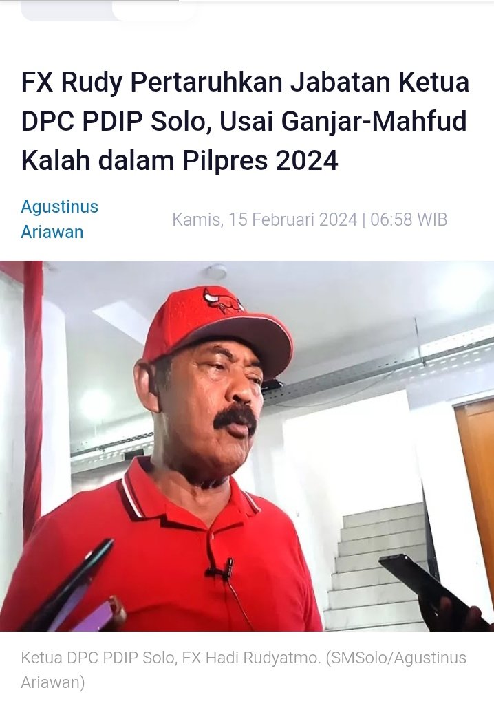 Pertaruhkan gmana? Udah kalah telak Ganjar di Pilpres dan juga PDIP di legislatif Kota Solo.. Tapi masih menjabat kan ya pak FX Rudy?   

Ariel Tatum Jumat SPPG Polri Bjorka #zonauang  Smartfren #Gopaytraktir 10 Tizo #FreePalestine #GlobalSumudFlotilla #TaylorSwift #Gaza
