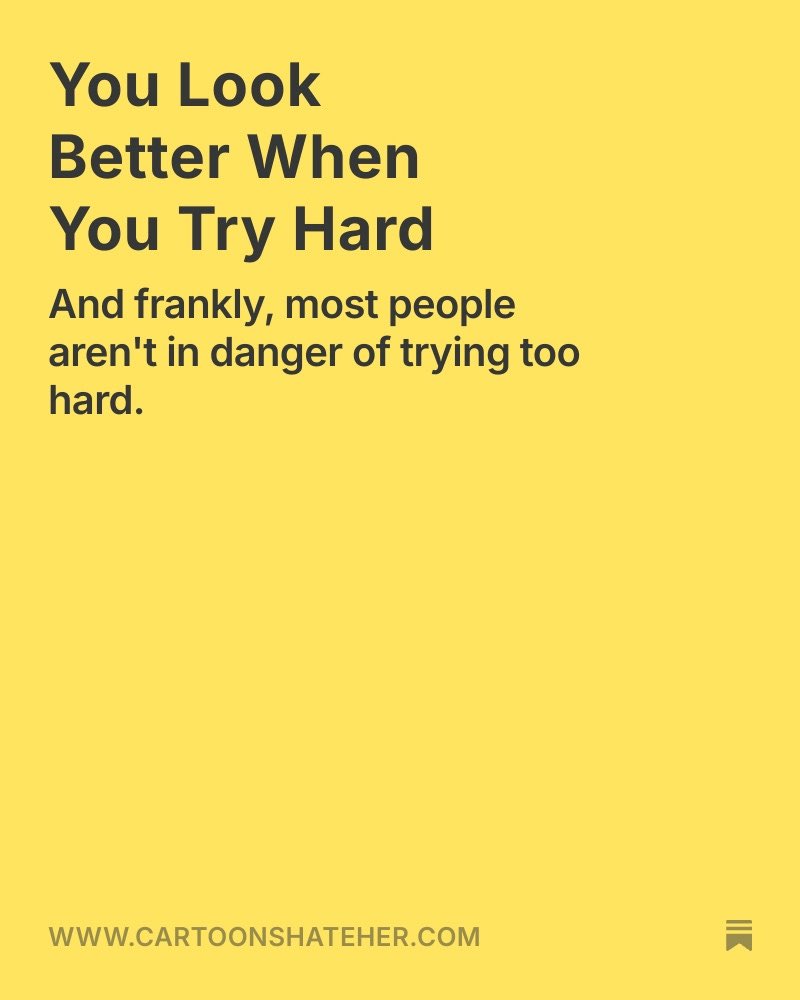 CartoonsHateHer's tweet photo. Between “fashion insiders don’t wear nail polish” and “old money people wear ratty sweaters” I suggest that for the majority of people, you will look your best if you actually try, and nobody will mistake you for the elite just because you aren’t trying. Link in replies. https://t.co/pdxVccNwDp