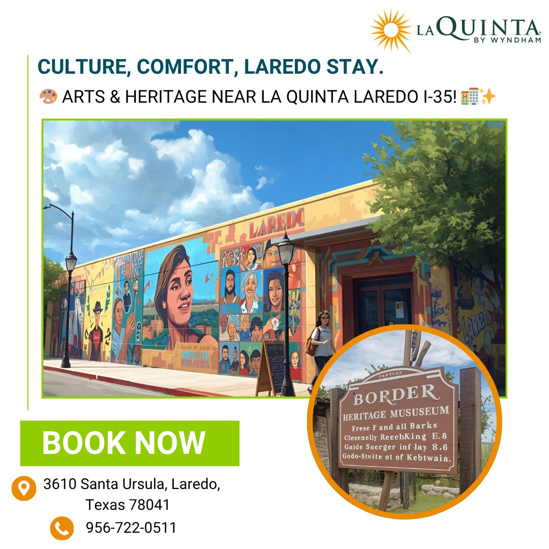 InnLaredo's tweet photo. 🎨 Culture and comfort come together in Laredo! Stay close to arts &amp; heritage at La Quinta Laredo I-35. 🏨✨
#LaQuintaLaredo #LaredoTexas #BorderHeritage #StayWithUs #HotelLife #TravelTexas https://t.co/jPF5hdCUac