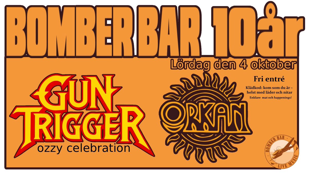 bomberbarmotala's tweet image. Bomber Bar fyller 10 år det firar vi med nitar och läder!
På scen @guntrigger666 och Orkan