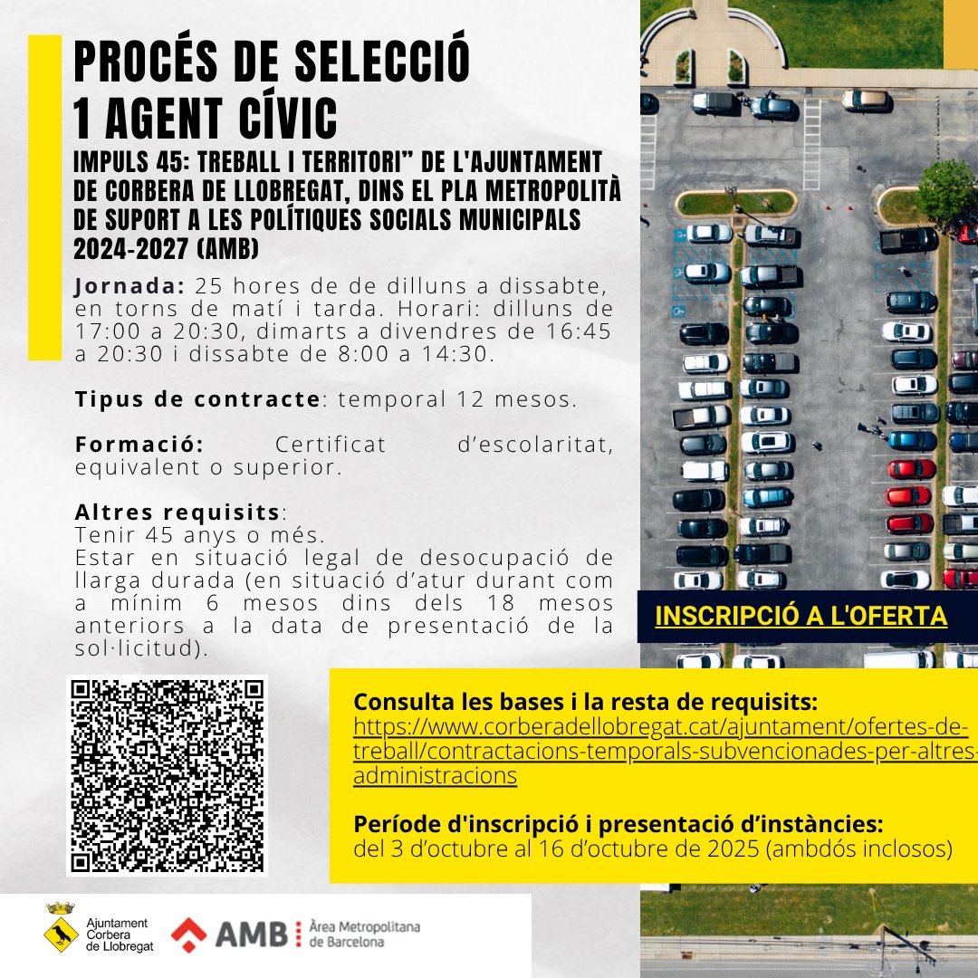 🖍  Nova oportunitat per treballar a l'Ajuntament! Busquem 1 Agent cívic (IMPULS 45: TREBALL I TERRITORI).

📢 Troba tota la informació aquí: tuit.cat/S1Dbl

⏱ Termini de presentació d'instàncies: del 3 al 16 d'octubre de 2025.