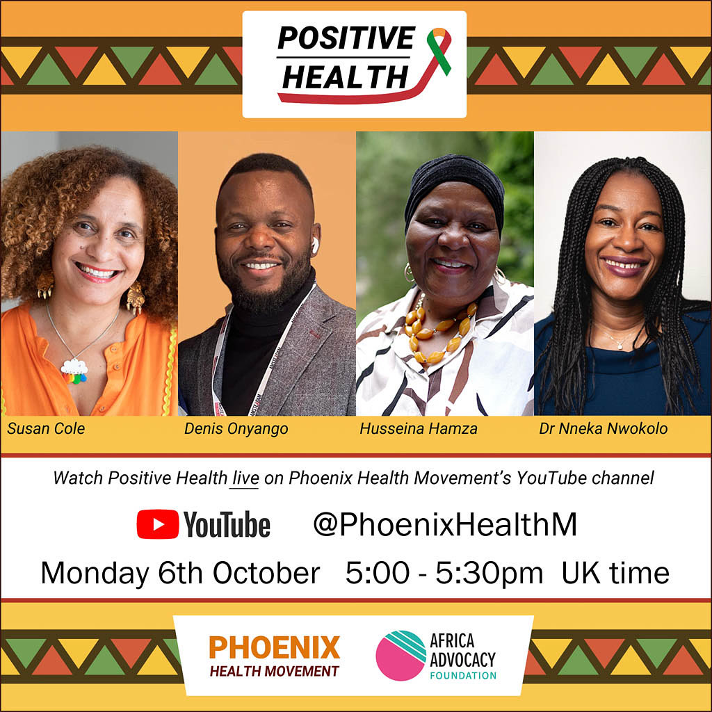 Episode 5 of #PositiveHealth broadcast series focused on HIV and Black communities is on Mon 6 Oct. Co-hosts <a href="/susancolehaley/">Susan Cole-Haley FRSA</a> &amp; <a href="/ondeni/">Onyango Denis</a> are joined by HIV advocate Husseina Hamza, &amp; HIV consultant &amp; menopause expert Dr Nneka Nwokolo. Watch live 5-5.30pm youtube.com/live/k-KcC9jeZ…