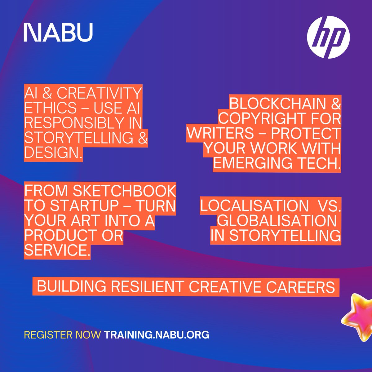readwithnabu's tweet photo. ✍🏾 Writers. Artists. Designers.

NABU x HP is offering free courses on AI ethics, building creative careers, and more. Grow your skills. Build your brand. Earn certificates.

Register now at https://t.co/v97i12n8Uw

#AfricaCreatives #CreativeEconomy #ReadWithNABU #NABUxHP https://t.co/zKudaVhZh8