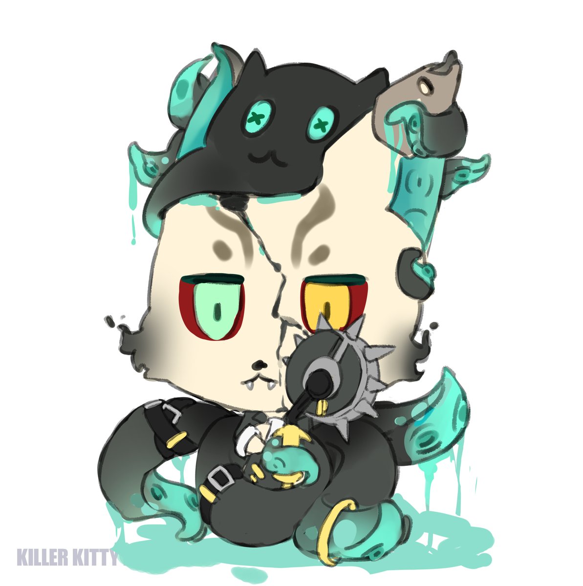 Behold the parasitic kitten!  When it entwines with its host, the creature is no longer a mere Kitten, but a vessel of darkness.

The parasite kitty sitting on its host’s head act like a hat kinda looks like a deadly killer, haha. #KillerKitties
<a href="/killergfnft/">KILLER GF</a>
<a href="/bykusari/">Kusari</a>