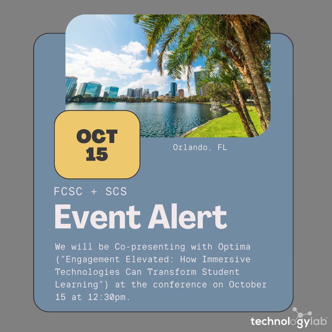 TechnologyLabIT's tweet image. Exciting news! 🎤 Technology Lab is teaming up with Optima for the FCSC + SCS Conference on October 15 at 12:30pm.
Our session: “Engagement Elevated: How Immersive Technologies Can Transform Student Learning”
👉 Details: charterandchoice.com/2025/