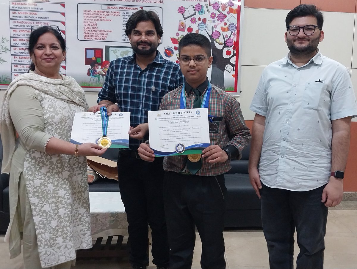 RahulDev5's tweet photo. Our two Students of Kautilya Govt. Sarvodaya (Co-Ed) Vidyalaya Chirag Enclave  participated in International  Humanity Olympiad.
Shourya Kumar First Position in Senior Category &amp; Anant Shrivastava First Position in Junior Category.
🏆🎉Congratulations🎉🏆#prizes #achievement https://t.co/RdAuDbAry0