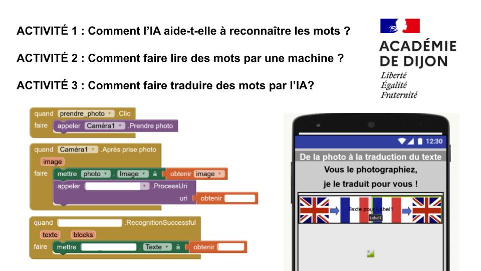 📌 S'inspirer d'un scenario pédagogique 4⃣e #TraAM2425 clé en main #Édubase de l'<a href="/AcademieDijon/">Académie de Dijon</a>.

❓Comment assister les personnes malvoyantes dans la lecture de textes ?

💻Création d’une appli lisant à voix haute un texte photographié.

▶️ edubase.eduscol.education.fr/fiche/23604