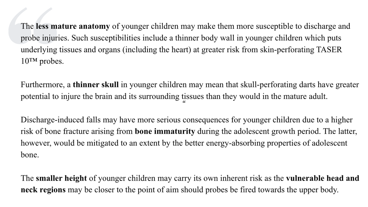 CRAE_official's tweet photo. SACMILL, the Govt’s independent advisers on police weapons, have laid bare the serious risks of Taser 10 for children.

Greater risk of:
⚠️ Organ injury
 ⚠️Brain injury
 ⚠️Bone fractures

Despite this, Taser 10 has been authorised for use on children. https://t.co/MWQZHmIvw6 https://t.co/Dnerhp6bAf