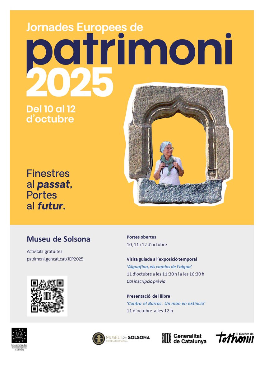 #Solsona convida població i visitants a redescobrir la seva riquesa patrimonial amb jornades de portes obertes i activitats gratuïtes durant tot un cap de setmana. La ciutat s'afegeix per 21è any consecutiu a les Jornades Europees de Patrimoni

ℹ️ tuit.cat/378TA
#JEP2025