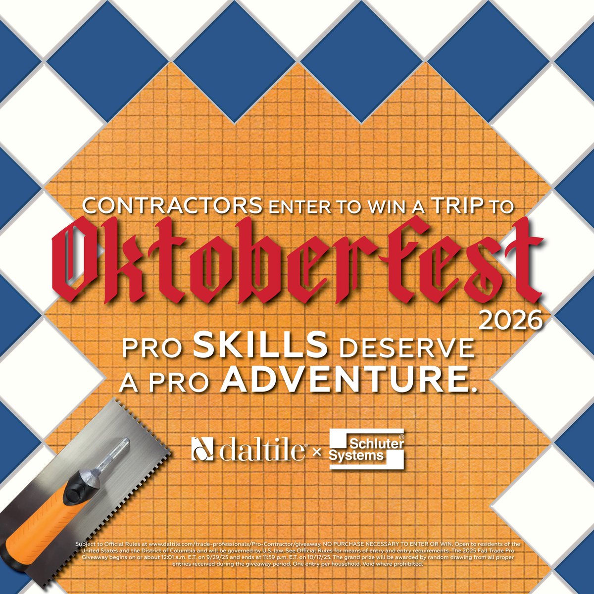 Tile pros – how does a pretzel in Germany sound? 🥨 Daltile’s Trade Pro Appreciation Days run Oct 13–17!

🎉 Enter by Oct 17, 2025 for a chance to win a 2026 trip to Germany, courtesy of Daltile + Schluter-Systems. 👉 bit.ly/3IVYj6d

#TilePros #SchluterSystems #Daltile
