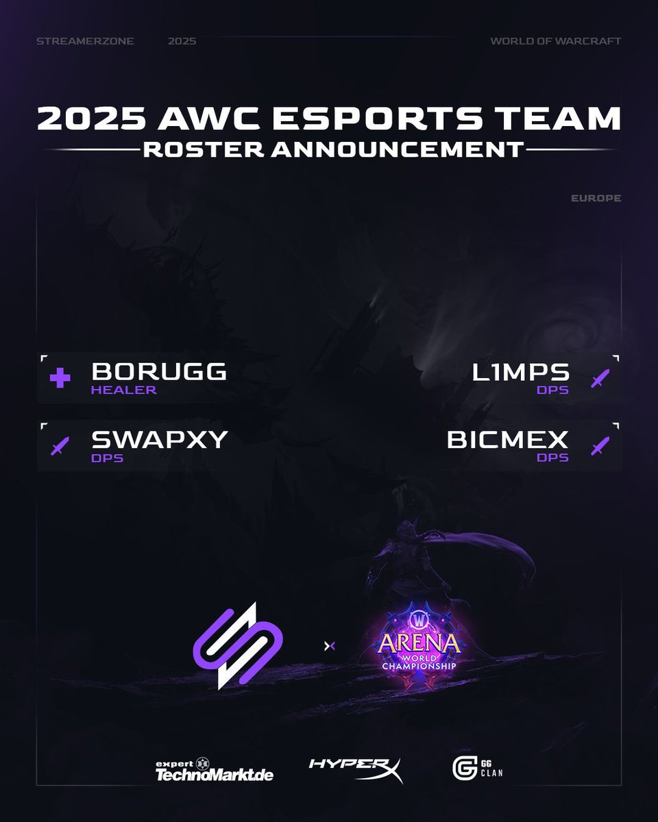 SZG_esport's tweet image. We’re BACK in the @WoWEsports Arena World Championship ⚔️🔥
New roster, same goal: domination.
💥 DPS: Swapxy | L1mps | Bicmex
✨ Healer: Borugg
Let’s run it back. #AWC #Warcraft
@bicmex | @Swapxy | @ttvBoruggbest