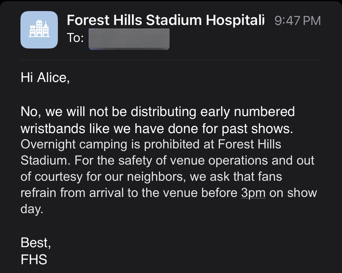 stanofshawn198's tweet photo. this is so upsetting. i had received multiple emails from their staff saying we could not camp and they would not be honoring fan lines. https://t.co/FsyQ2VtxFU