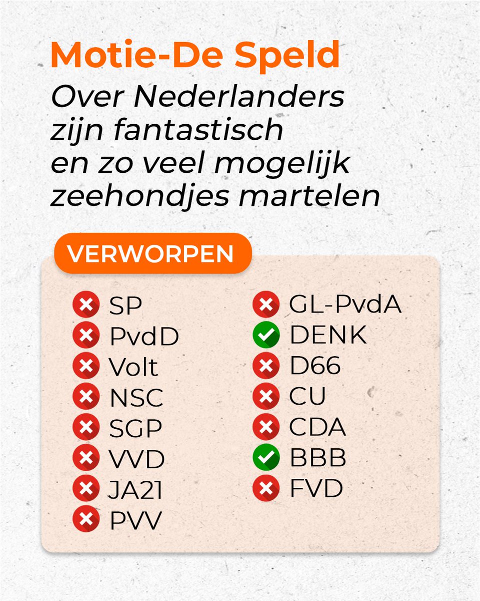Motie De Speld over Nederlanders zijn fantastisch en zo veel mogelijk zeehondjes martelen speld.nl/?p=236360