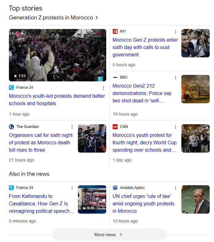 summytrencher's tweet image. $GENZ212 protests in Morocco is all over the news

if you don&apos;t know how big Morocco and these protets are, just ask @grok how big it is

this is x100 bigger than Nepal protests, it&apos;s not even comparable