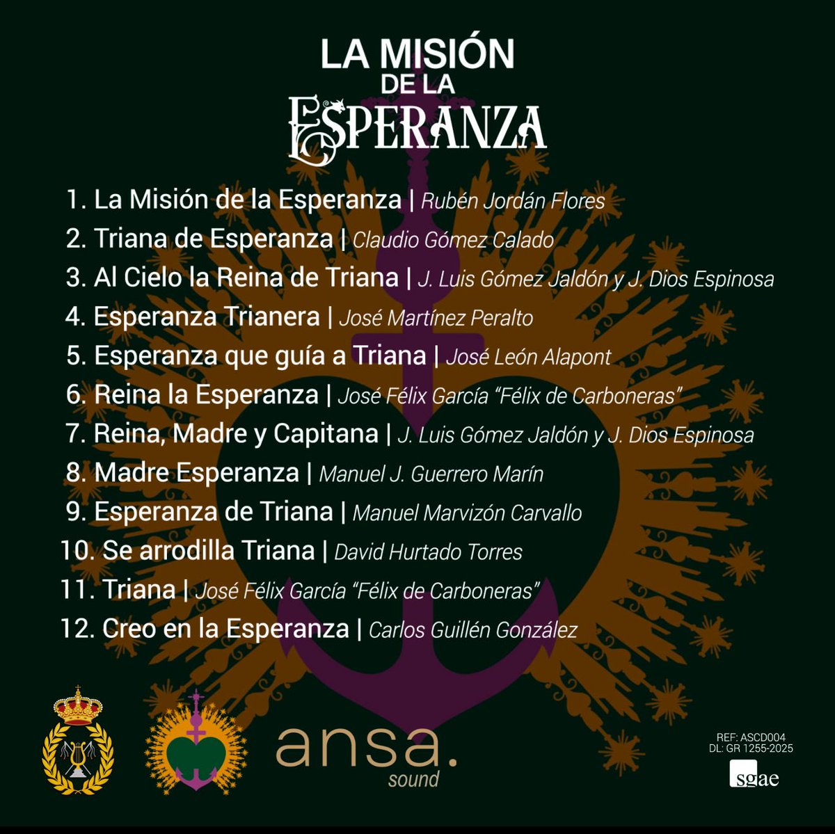 EspDeTriana's tweet photo. #TIENDADERECUERDOS |📀 Ya puedes encontrar en la tienda de recuerdos de la Hermandad Sacramental de la Esperanza de Triana el nuevo CD:

✨ LA MISIÓN DE LA ESPERANZA ✨

Interpretado por la Banda de Música Ntra. Sra. de la Victoria “Las Cigarreras”
👨‍✈️ Bajo la dirección de José Manuel Toscano Pérez

Un trabajo musical que recoge el alma, la devoción y el sentimiento de nuestra Hermandad.
Un recuerdo eterno… que llega al corazón. 💜

🙏 Hazlo tuyo y vive la Esperanza cada vez que suene.

#EsperanzaDeTriana
#LaMisiónDeLaEsperanza