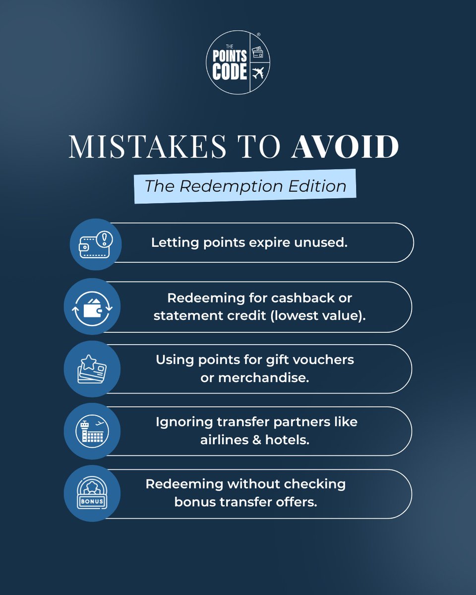 ThePointsCode's tweet image. Maximize your points by skipping cashback & merchandise!
Don't let those amazing travel redemptions expire unused
📍#follow The Points Code for more such tips.
#thepointscode #rewardpoints #travelpoints #milesandpoints #pointsredemption #smartspends #travelhacks #ccgeeks