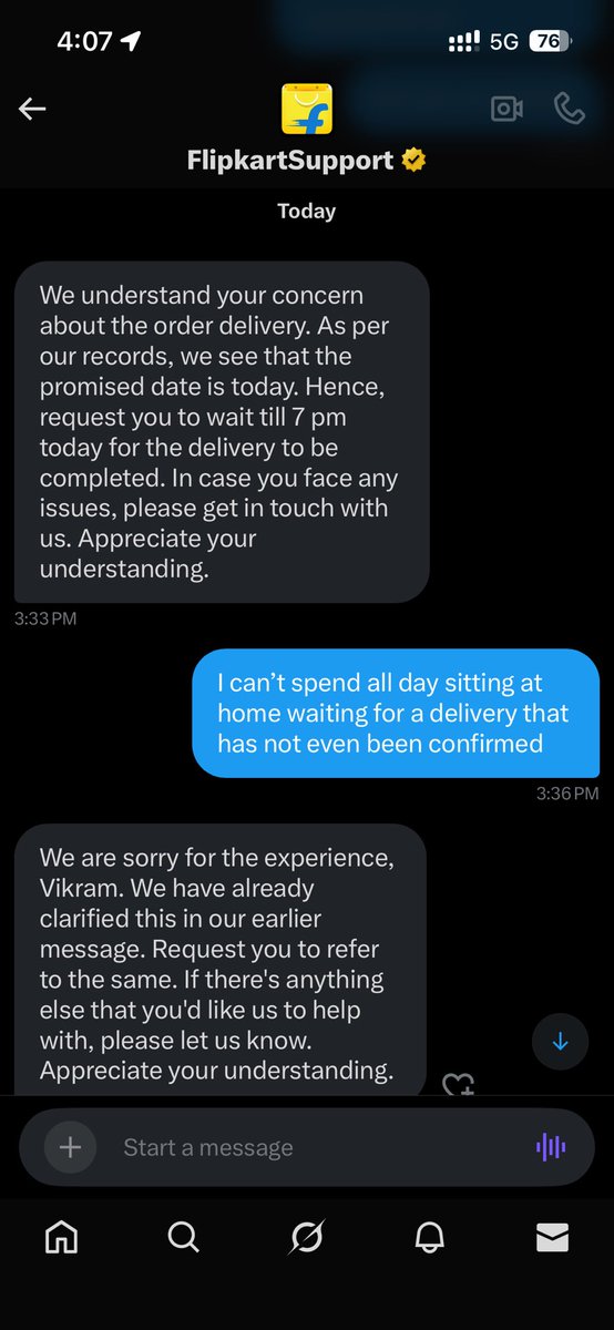 vvikram's tweet photo. @flipkartsupport How many times? You know your private messages are inconclusive, right? https://t.co/RSlGlFo7Er