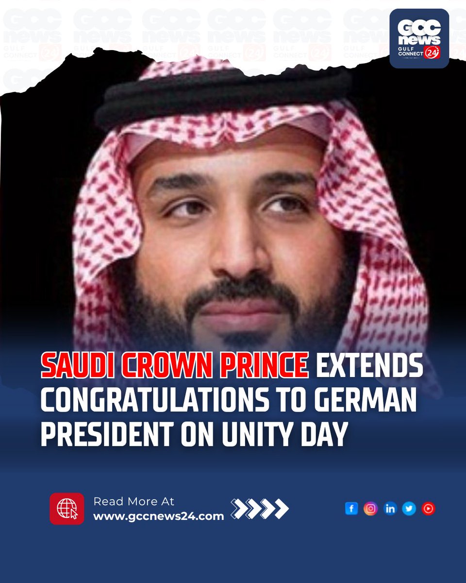 gccn24's tweet image. Saudi Crown Prince sends Unity Day wishes to German President Steinmeier, underscoring friendship and cooperation.
.
Read More: gccnews24.com/prince-mohamme…
.
#GermanyUnityDay #SaudiArabia  #Germany  #GlobalPartnership