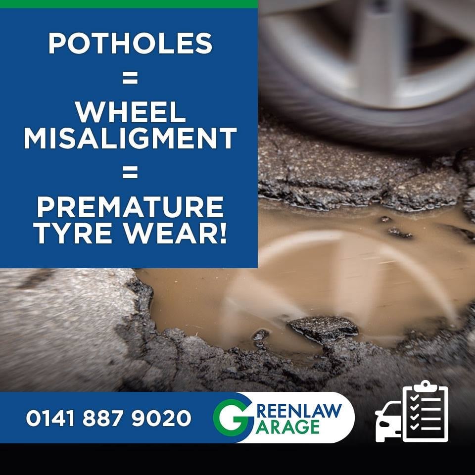 Potholes are dangerous and can damage your car. They can misalign your wheels which then impact on your tyres! Call us on 0141 887 9020 or drop in and we'll sort it for you. We are your local Black Circles approved supplier bit.ly/32k5aMK