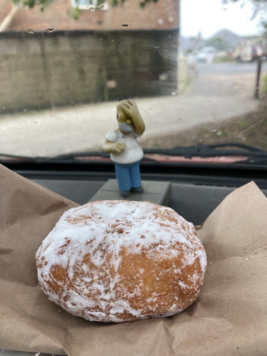 Friday cake this week we are back to basics with a jam doughnut, working today due to inclement weather ( bit draughty in Camber ) dining in the van. 🍰☔️💨 #FridayCake
