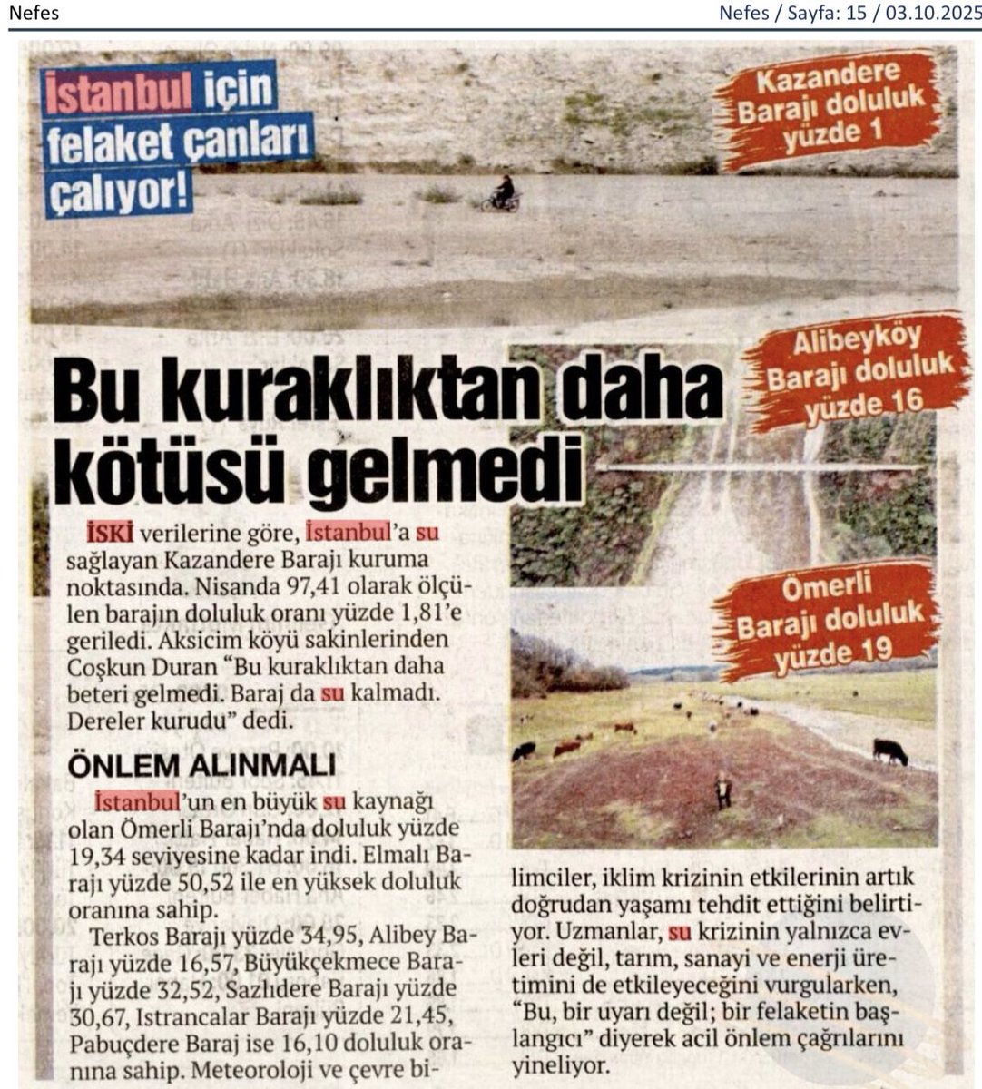 SafakBasa's tweet photo. Bölgemizdeki kuraklık devam ediyor. Baraj doluluk oranları % 27,81 seviyesine geriledi. Geçen yıl bu oran % 36 seviyesindeydi. Günlük su tüketimimiz 3 milyon 200 bin m3’ün üzerinde. İSKİ halkımıza kesintisiz su temini için her türlü önlemi alıyor. Ancak bu zor dönemde abonelerimizin desteği çok kıymetli. Günlük su tüketimimizi sadece % 10 azaltarak su tasarrufu kampanyamıza destek olabilirsiniz. Su varsa hayat var! 💦