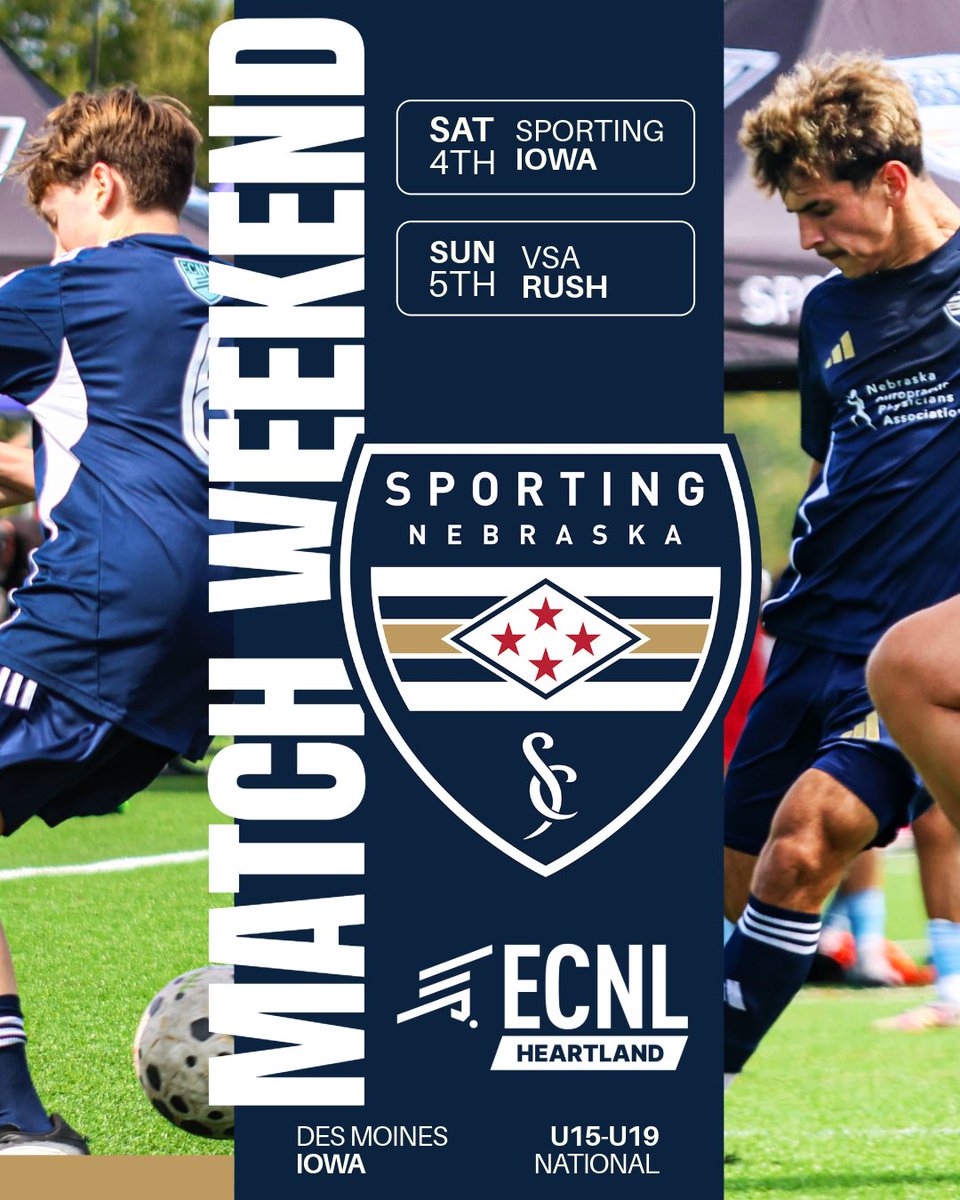 ECNL U15-U19 head east for conference matchups against <a href="/SportingIowa/">Sporting Iowa</a> &amp; <a href="/VSA_Rush/">VSA Rush</a> this weekend. 

⚽️ Watch ⤵️
📺LIVESTREAM: bit.ly/3K1hCv9
<a href="/SportingNE_FC/">SportingNebraskaFC</a> <a href="/ECNLboys/">ECNL Boys</a>