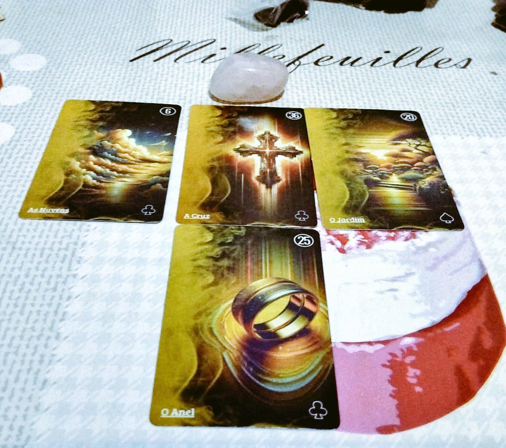 breve aguarde movimentações; 
- Poderá haver uma reconciliação e até mesmo um fortalecimento de laços só depende de vocês; 

Cartas : As Nuvens, A Cruz,  O Jardim, O Ane