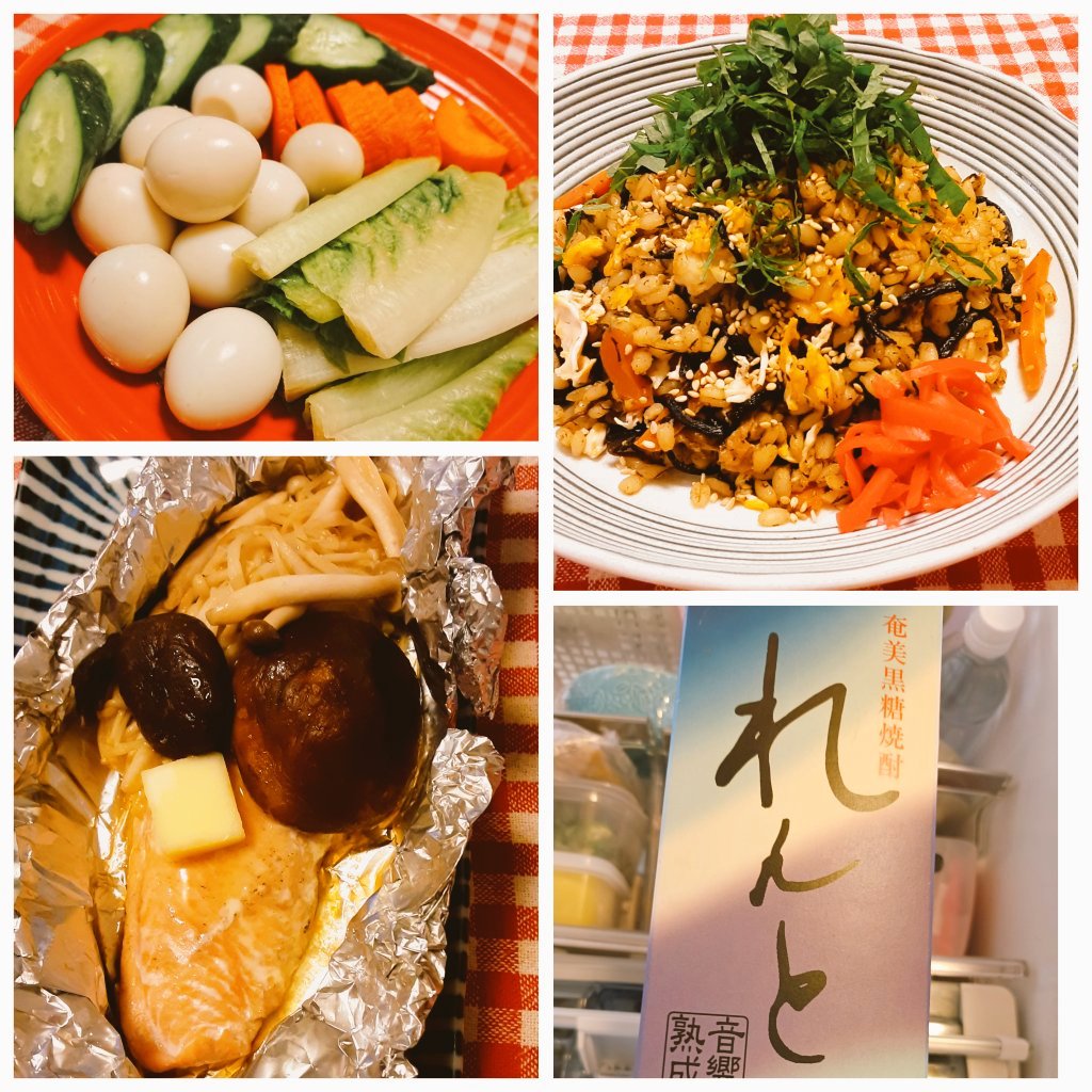 作り置き・冷凍用に
三(　ε:)ﾄﾞｰﾝ
切り干し大根とひじきの煮物❤️ᩚ
ひじき&gt;&gt;&gt;&gt;チャーハン
💬ぬか漬け
(冷蔵約4日)
💬鮭ホイル焼き🐟
バター🤤🥹💖

#おうちごはん #晩酌
#料理好きな人と繋がりたい  #作り置き