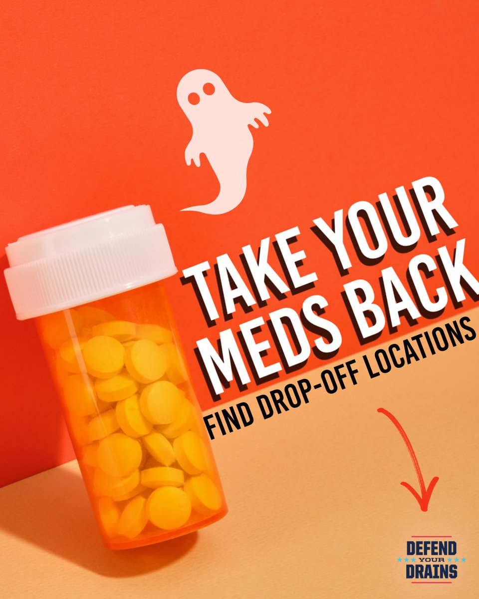 DefendDrainsNTX's tweet photo. The only thing scarier than a horror movie is real‑life water pollution. Protect streams, wildlife, and families — take your meds back today. 🐟❤️
#DefendYourDrains #MedTakeBack https://t.co/TyqfIOziYs