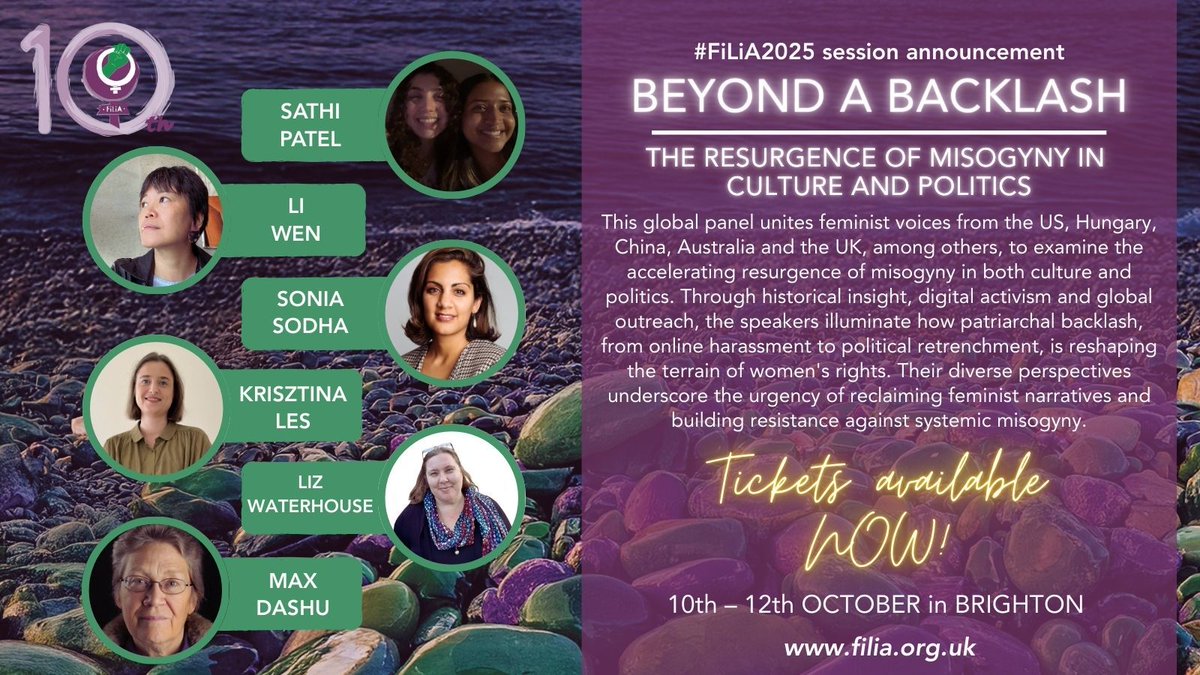 💥 #FiLiA2025 session news 💥

BEYOND A BACKLASH unites #feminist voices from the US, Hungary, China, Australia &amp; UK, to examine the resurgence of #misogyny in both culture &amp; politics <a href="/soniasodha/">Sonia Sodha</a> <a href="/MaxDashu/">Max Dashu</a> <a href="/sathixpatel/">Sathi🔻</a> <a href="/seahorseplanet/">海马星球</a> <a href="/TWVnewsletter/">Total Woman Victory</a>

🎟️ filia.org.uk/tickets