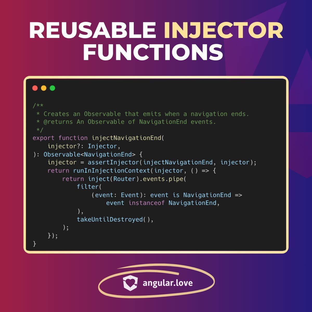 AngularLovePL's tweet image. Reusable Injector Functions 🔄🔧 

🛠️ Dependency injection is one of #Angular’s core features, yet using traditional methods can lead to repetitive code. Try Reusable Injector Functions, which eliminate boilerplate code issues.

Benefits of Using Reusable Functions:
⚡ DRY…