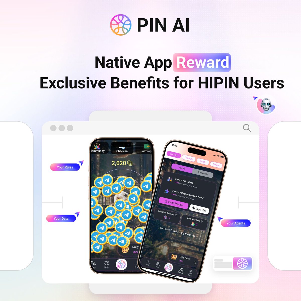 pinai_io's tweet photo. The future of PIN AI is here, and it’s moving to the Native App.

To thank our early supporters and encourage the community to experience the upgraded platform, we are launching a special reward campaign for HIPIN users.

Read on to see how you can claim your rewards 👇 https://t.co/x6nO1rXbOO