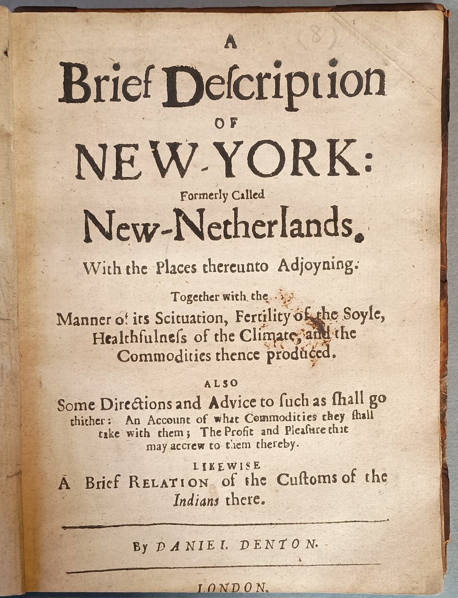 MarshsLibrary's tweet image. &apos;Where the Land floweth with milk and honey&apos;: Daniel Denton&apos;s &apos;A brief description of New York&apos; printed in 1670 was the first English language account of the region &amp;amp; was intended to encourage settlers to the colony.