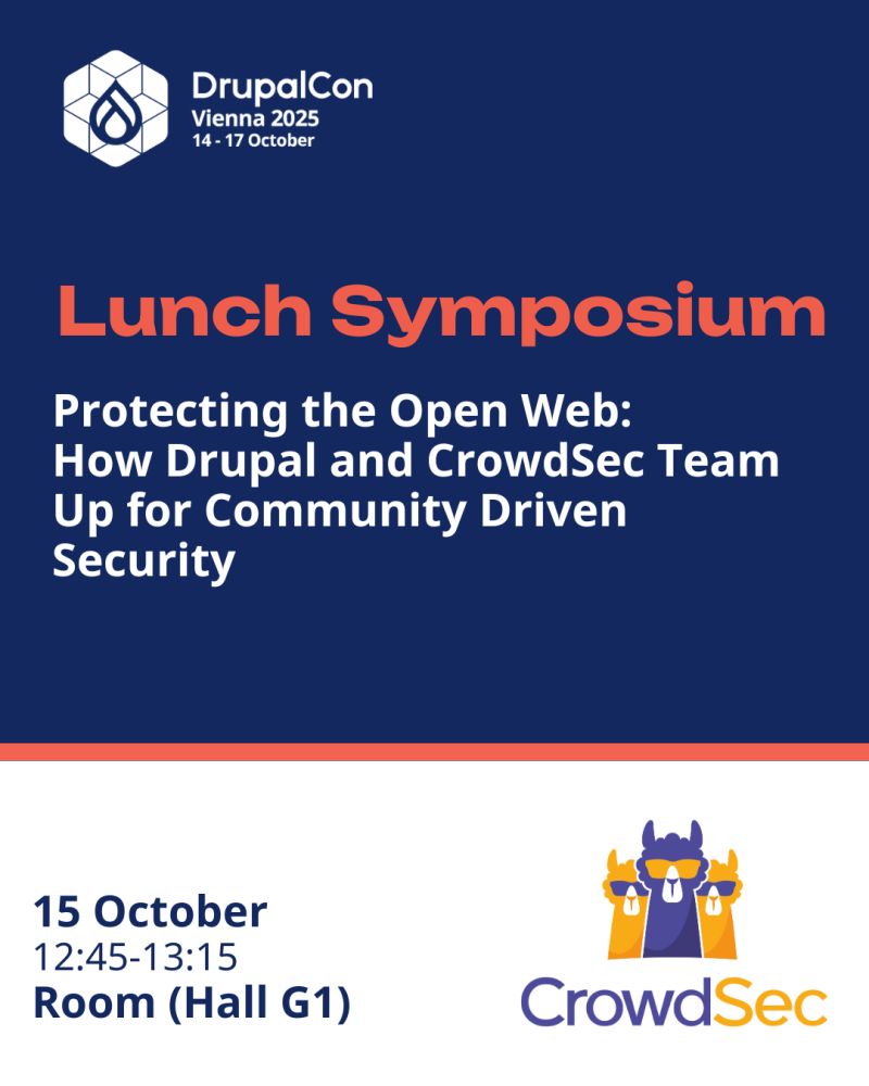 Crowd_Security's tweet image. 🎊 We’re 1 week away from DrupalCon Europe!  

 Join us for lunch on October 15th at the Session Room, Hall G1.   

Learn more about how to protect the open web with community-driven security, pick up some goodies, and meet our team!   

We can’t wait to see you there! 👋 

👉…