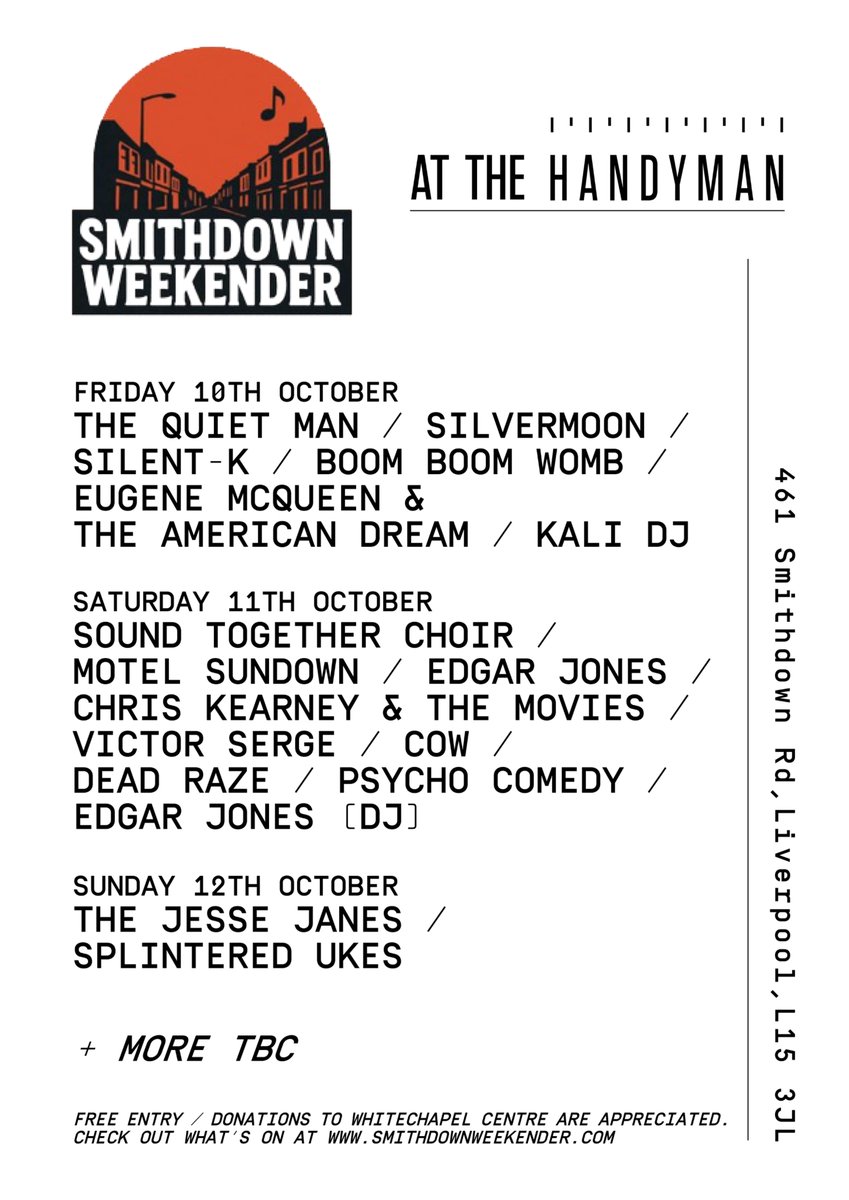 Kicking off a week today at the <a href="/handymanSmarket/">HANDYMAN SUPERMARKET</a> / <a href="/handymanbrewery/">Beer</a> .... the <a href="/SmithdownFest/">SmithdownFestival</a> weekender returns !!!

Featuring: @Silent_K_ @silvermoon_uk <a href="/MotelSundown/">Motel Sundown</a> <a href="/edgarsummertyme/">Edgar Summertyme Jones</a> + loads more great artists !!!