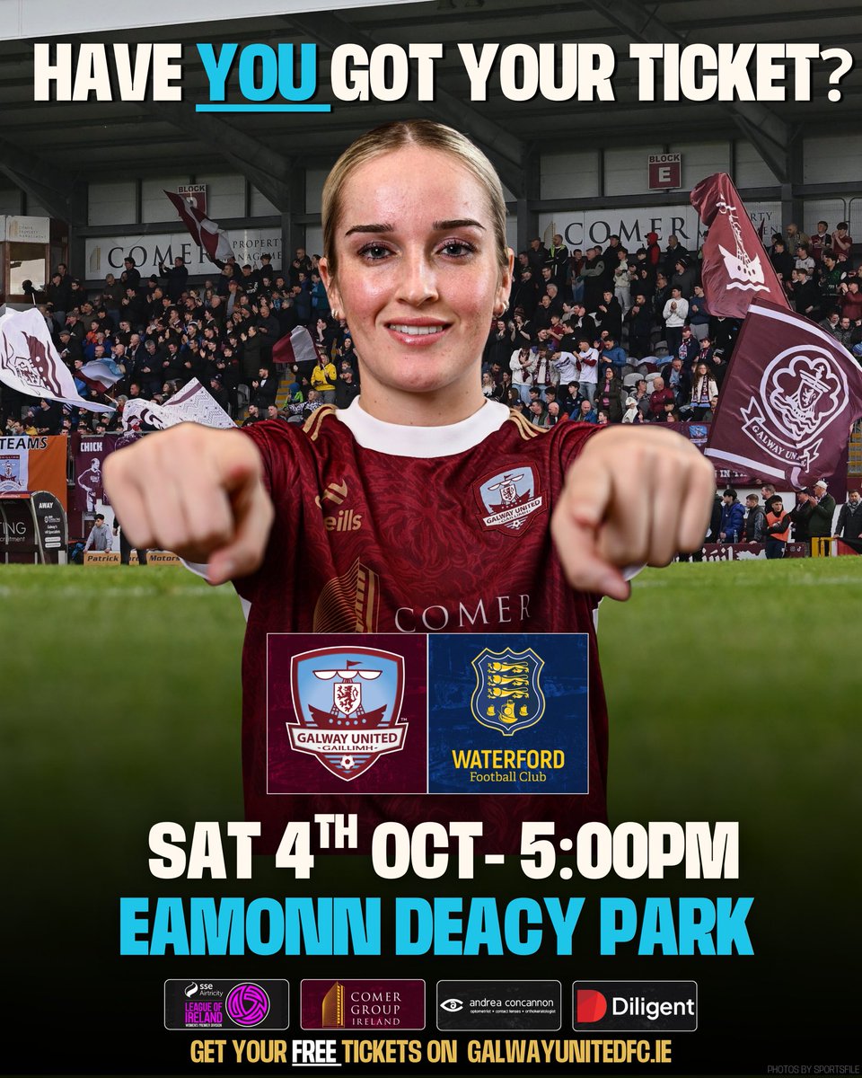 HAVE YOU GOT YOUR TICKET 🫵

We welcome <a href="/waterfordfc/">martin c</a> to Eamonn Deacy Park for the first time this Saturday in our LAST Women’s home game of the season 👊🏻

Kick Off is at 5PM and all tickets are free so please come down and support your tribeswomen in their last hurrah of the