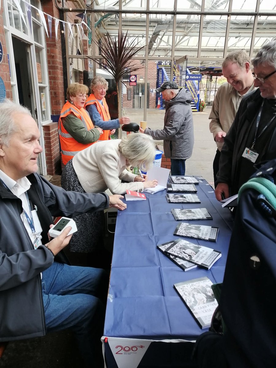 Our book 'Carry Your Case, Sir?launch this morning at #Bridlington station.  The book, written by Denise Dunnington, research by Faith Young, tells the stories of the barrow boys and girls of the Yorkshire Coast line.  
The book is available on Amazon : tinyurl.com/4kfc88mf